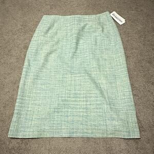 Pendleton 12 Tall Skirt Tweed 100% Silk Academia Pencil A-Line Green Office NWT